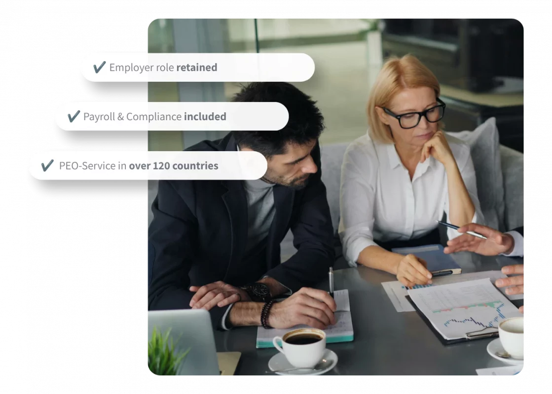 PEO-Service mit Arbeitgeberrolle, Payroll und Compliance in über 120 Ländern